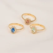 14 Ayar Altın Yüzük - Zultanit (Renk Değiltiren) Taşlı Anturajlı Evlilik Teklifi Yüzüğü - Kadın - 6