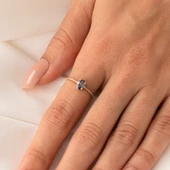 Tektaş Altın Yüzük - 14 Ayar Altın 0.90 Karat Oval Mistik Topaz Taşlı Yüzük - Tek Taş Altın Yüzük - 3