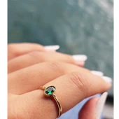 Evlilik Teklifi Altın Yüzük - 14 Ayar Altın 0.35 Karat Zümrüt Yeşili Taşlı Evlilik Teklifi Yüzüğü - 5