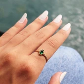 Evlilik Teklifi Altın Yüzük - 14 Ayar Altın 0.35 Karat Zümrüt Yeşili Taşlı Evlilik Teklifi Yüzüğü - 10