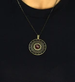 Doğal Taş Akik Doğal Taşlı Yuvarlak Model Antik Kadın Kolye euk46a thumbnail 3