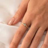 Tria Altın Yüzük - 14 Ayar Altın Oval Topaz Taşlı Yüzük - Hediyelik, Anneler Gününe Özel Yüzük thumbnail 12