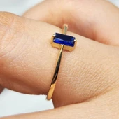 Tektaş Altın Yüzük - 14 Ayar Altın Baget Safir Taşlı Tek Taş Evlilik Teklifi Yüzüğü - Baget Yüzük thumbnail 4