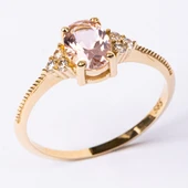 Evlilik Teklifi Altın Yüzük - 14 Ayar Altın Oval Kesim Pembe Safir Tektaş Evlilik Tekliği Yüzüğü - 11