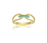 Burgu Altın Yüzük - 14 Ayar Altın Burma Sıralı Turkuaz Taşlı Kadın Yüzük - Eşe, Seviliye Yüzük - 2