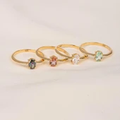 Tektaş Altın Yüzük - 14 Ayar Altın 0.90 Karat Oval Mistik Topaz Taşlı Yüzük - Tek Taş Altın Yüzük - 8