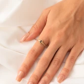 Altın Yüzük - 0.55 Ct Brown (Smoky) 0.10 Ct Pırlanta Swarovski Taşlı 14 Ayar Altın Evlilik Teklifi Yüzüğü - 4