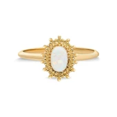 Tektaş Altın Yüzük - 14 Ayar Altın Oval Çiçek Desenli Opal Taşlı Minimal Tek Taş Yüzük - Eşe Yüzük - 2