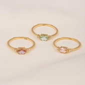 Tria Altın Yüzük - 14 Ayar Altın Oval Topaz Taşlı Yüzük - Hediyelik, Anneler Gününe Özel Yüzük thumbnail 7