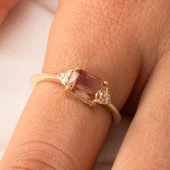 Altın Yüzük - 14 Ayar Altın Oval Zümrüt Kesim Zultanit Taşlı Evlilik Teklifi Yüzüğü thumbnail 4