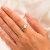 Tektaş Altın Yüzük - 14 Ayar Altın Oval Opal Taşlı Tek Taş Yüzük - Anneler Gününe Hediye Yüzük - 8