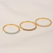 Turkuaz Taşlı Yarım Tur 14K Altın Yüzük - Yarım Tur Pırlanta Montörü Alyans - Nişan Yüzüğü - 4