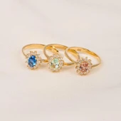 14 Ayar Altın Yüzük - Zultanit (Renk Değiltiren) Taşlı Anturajlı Evlilik Teklifi Yüzüğü - Kadın - 5