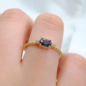 Tria Altın Yüzük - 14 Ayar Altın Oval Mistik Topaz Taşlı Kadın Tektaş Yüzük - Tektaş, Minimal Yüzük - 9