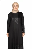 Missbah Kadın Aysın Büyük Beden Kristal Kumaş Payetli Siyah Elbise thumbnail 2