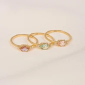 Tria Altın Yüzük - 14 Ayar Altın Oval Topaz Taşlı Yüzük - Hediyelik, Anneler Gününe Özel Yüzük thumbnail 6