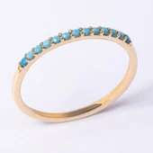 Turkuaz Taşlı Yarım Tur 14K Altın Yüzük - Yarım Tur Pırlanta Montörü Alyans - Nişan Yüzüğü - 7