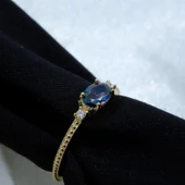 Tria Altın Yüzük - 14 Ayar Altın Oval Mistik Topaz Taşlı Kadın Tektaş Yüzük - Tektaş, Minimal Yüzük - 4