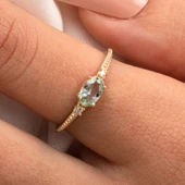 Tria Altın Yüzük - 14 Ayar Altın Oval Topaz Taşlı Yüzük - Hediyelik, Anneler Gününe Özel Yüzük thumbnail 3