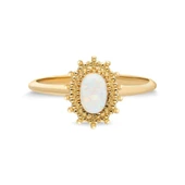 Tektaş Altın Yüzük - 14 Ayar Altın Oval Çiçek Desenli Opal Taşlı Minimal Tek Taş Yüzük - Eşe Yüzük - 6