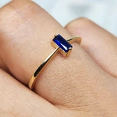 Tektaş Altın Yüzük - 14 Ayar Altın Baget Safir Taşlı Tek Taş Evlilik Teklifi Yüzüğü - Baget Yüzük thumbnail 10