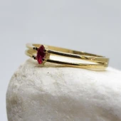 Tektaş Altın Yüzük - 14 Ayar Altın Markiz 0.30 Karat Yakut Taşlı Minimal Tek Taş Kadın Yüzük - 4