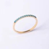 Turkuaz Taşlı Yarım Tur 14K Altın Yüzük - Yarım Tur Pırlanta Montörü Alyans - Nişan Yüzüğü - 8