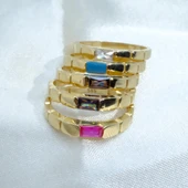 Baget Altın Yüzük - 14 Ayar Altın Baget Yakut Taşlı Kadın Yüzük - Anneler Günü, Sevgiliye Hediye - 8