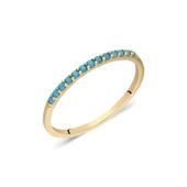 Turkuaz Taşlı Yarım Tur 14K Altın Yüzük - Yarım Tur Pırlanta Montörü Alyans - Nişan Yüzüğü - 5