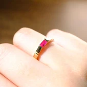 Baget Altın Yüzük - 14 Ayar Altın Baget Yakut Taşlı Kadın Yüzük - Anneler Günü, Sevgiliye Hediye - 11