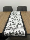 Toile De Jouy Paris Runner 40x110 cm | %100 Pamuk Dijital Baskılı Masa Örtüsü | Klasik Fransız Tarzı Masa Dekoru - ZT700  siyah thumbnail 1