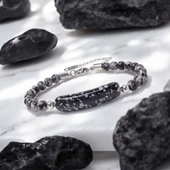 Snowy Obsidian Doğaltaş Çelik Halat Ve Çelik Klipsli Bileklik 31832B19D2 thumbnail 3