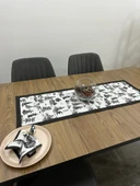 Toile De Jouy Paris Runner 40x110 cm | %100 Pamuk Dijital Baskılı Masa Örtüsü | Klasik Fransız Tarzı Masa Dekoru - ZT700  siyah thumbnail 6