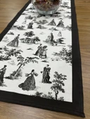 Toile De Jouy Paris Runner 40x110 cm | %100 Pamuk Dijital Baskılı Masa Örtüsü | Klasik Fransız Tarzı Masa Dekoru - ZT700  siyah thumbnail 4