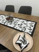 Toile De Jouy Paris Runner 40x110 cm | %100 Pamuk Dijital Baskılı Masa Örtüsü | Klasik Fransız Tarzı Masa Dekoru - ZT700  siyah thumbnail 3