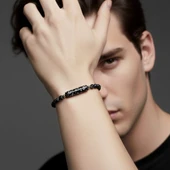 Snowy Obsidian Doğaltaş Çelik Halat Ve Çelik Klipsli Bileklik 31832B19D2 thumbnail 2