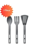 3lü Mini Plastik Spatula Kaşık Çatal Servis Seti Takımı Gri thumbnail 1