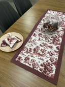 Toile De Jouy Monet Runner 40x110 cm | %100 Pamuk Dijital Baskılı Masa Örtüsü | Country Tarzı Fransız Desen Masa Dekoru - ZT710  Kırmızı - 2