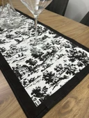 Toile De Jouy Monet Runner 40x110 cm | %100 Pamuk Dijital Baskılı Masa Örtüsü | Country Tarzı Fransız Desen Masa Dekoru - ZT710 siyah - 5