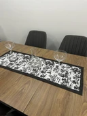 Toile De Jouy Monet Runner 40x110 cm | %100 Pamuk Dijital Baskılı Masa Örtüsü | Country Tarzı Fransız Desen Masa Dekoru - ZT710 siyah - 3