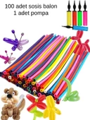 Sosis Balon - 100 Adet Renkli Sosis Balon Oyun Parti Balonu130 Cm + Pompa thumbnail 1