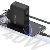 Recci RC102E GaN Teknolojili Hızlı Şarj Başlığı USB-A to Type-C PD 40W Type-C Kablolu Şarj Seti thumbnail 3