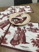 Toile De Jouy Paris Amerikan Servis 6’lı Set | 35x45 cm | %100 Pamuk Dijital Baskılı | Klasik Fransız Tarzı Masa Dekoru - ZT720 Kırmızı - 4