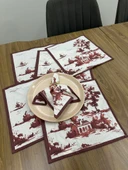 Toile De Jouy Monet Amerikan Servis 6’lı Set | 35x45 cm | %100 Pamuk Dijital Baskılı | Country Tarzı Fransız Masa Dekoru - ZT730  Kırmızı - 1