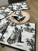 Toile De Jouy Paris Amerikan Servis 6’lı Set | 35x45 cm | %100 Pamuk Dijital Baskılı | Klasik Fransız Tarzı Masa Dekoru - ZT720 siyah - 2