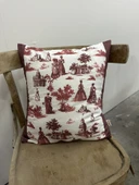 Toile De Jouy Paris Kırlent Kılıfı 43x43 cm | %100 Pamuk Dijital Baskılı | Klasik Fransız Tarzı Dekoratif Yastık Kılıfı - ZT740 Kırmızı - 1