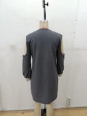 Lucky Life Kadın Uzun Kollu Omuzdan Açık V Dantel Yakalı Mini Waffle Elbise thumbnail 7