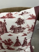 Toile De Jouy Paris Kırlent Kılıfı 43x43 cm | %100 Pamuk Dijital Baskılı | Klasik Fransız Tarzı Dekoratif Yastık Kılıfı - ZT740  Kırmızı - 5