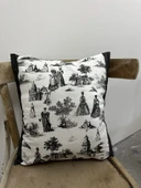 Toile De Jouy Paris Kırlent Kılıfı 43x43 cm | %100 Pamuk Dijital Baskılı | Klasik Fransız Tarzı Dekoratif Yastık Kılıfı - ZT740  siyah - 1