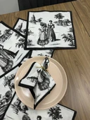 Toile De Jouy Paris Amerikan Servis 6’lı Set | 35x45 cm | %100 Pamuk Dijital Baskılı | Klasik Fransız Tarzı Masa Dekoru - ZT720 siyah - 3